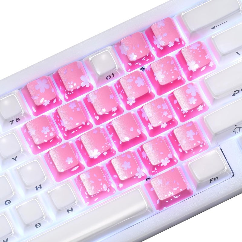HITIME XVX Pink Sakura Cute Keycaps, Love Theme Shine Through Custom Keycaps, Blank OEM Profile IMD Translucent Keycap, for MX Switches Mechanical Keyboard, Pink(Only 21 Keys) - Image 1